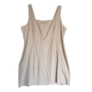Old Navy Womens XXL Linen Blend Smocked Square Neck Tank Dress Beige Cottagecore